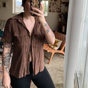brown striped button up shirt